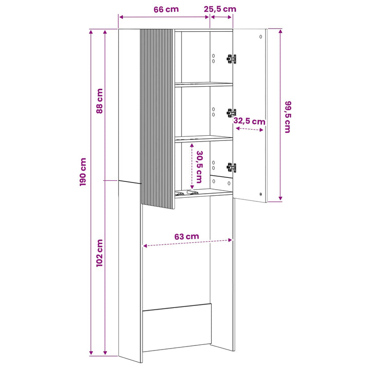 Toilet Skab ARNHEM Sort 66 x 25,5 x 190 cm Konstrueret træ