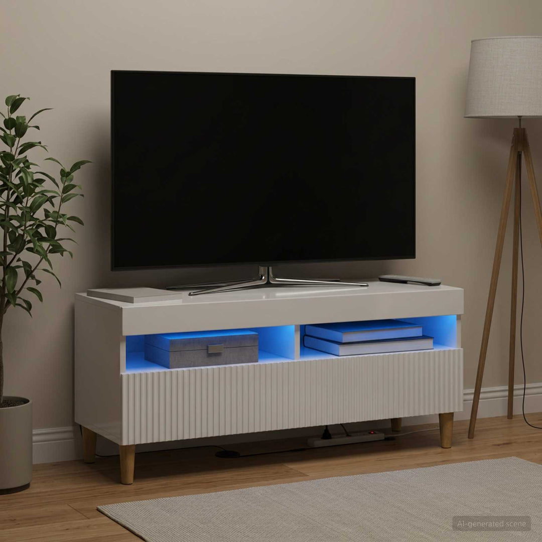 LED TV-skab Hvid højglans Konstrueret træ