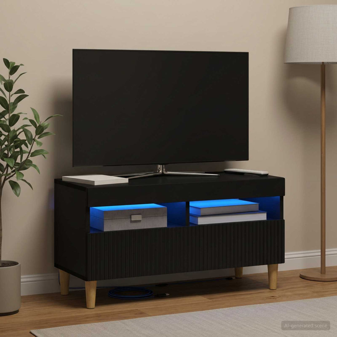 LED TV-skab Sort Konstrueret træ