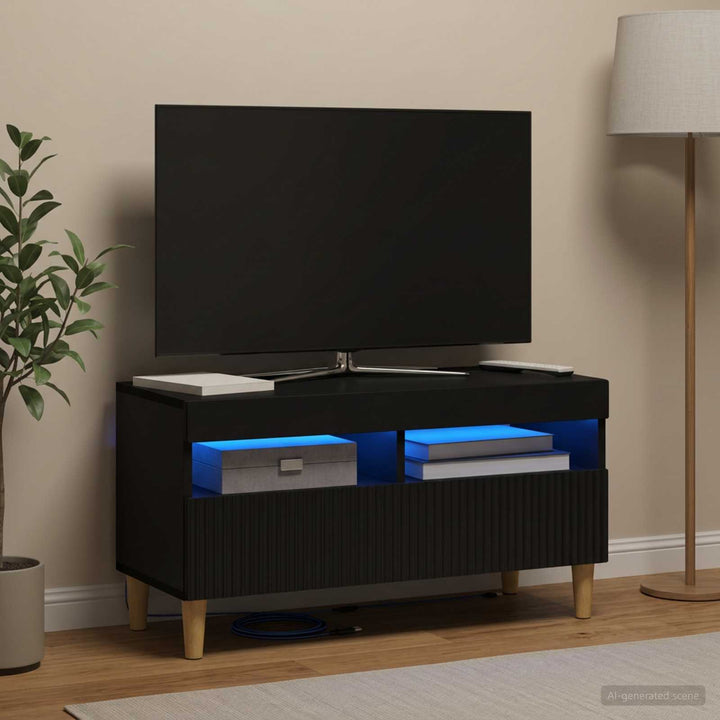 LED TV-skab Sort Konstrueret træ