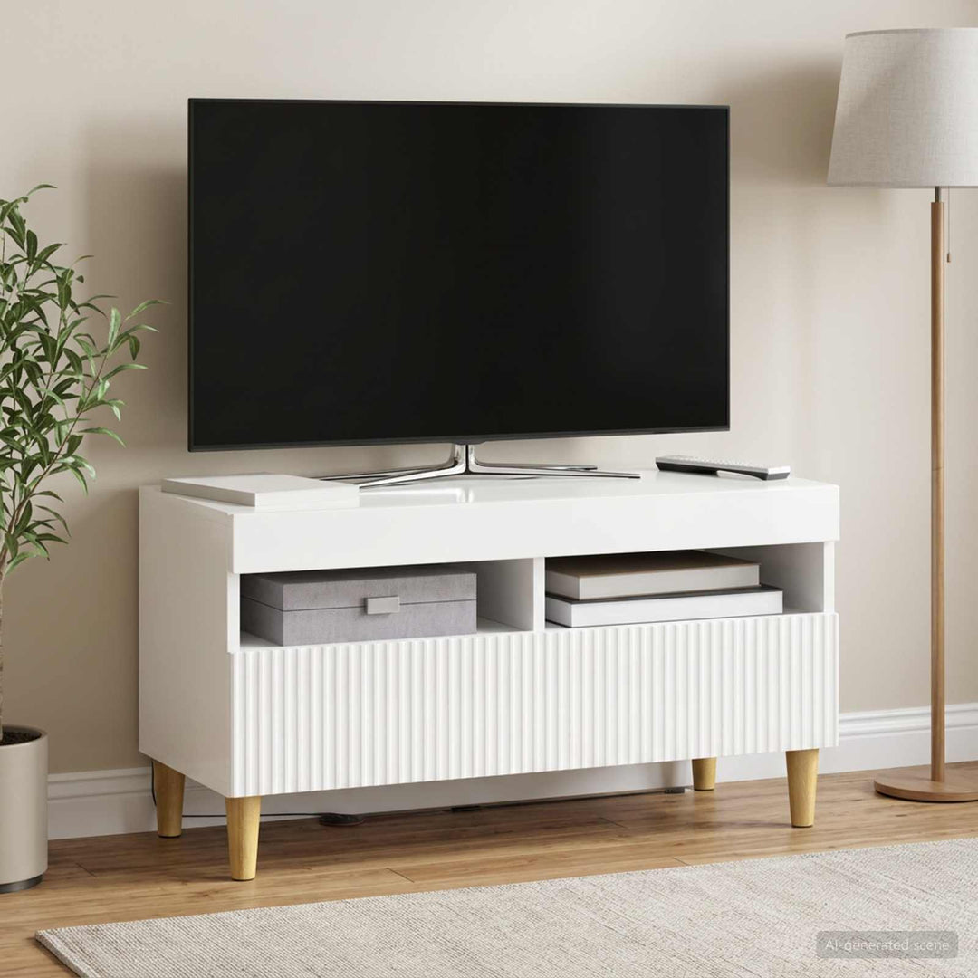 LED TV-skab Hvid højglans Konstrueret træ