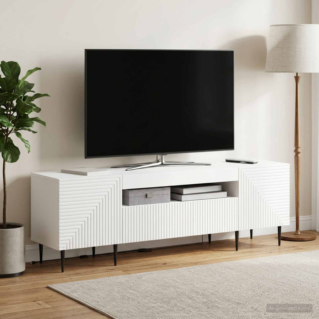 LED TV-skab Hvid Konstrueret træ