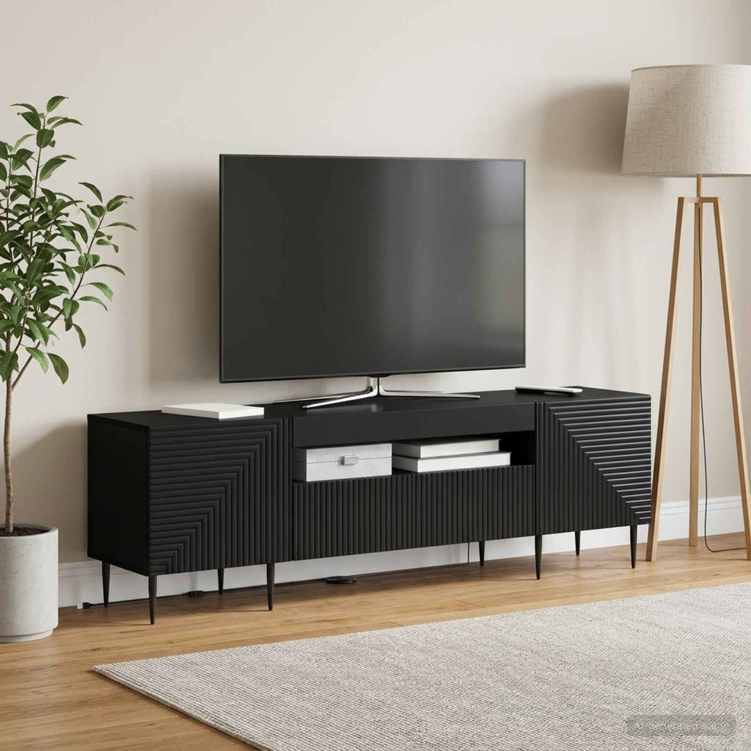 LED TV-skab Sort Konstrueret træ