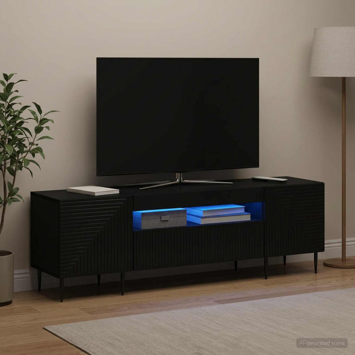 LED TV-skab Sort Konstrueret træ