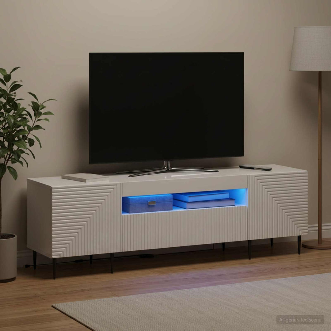 LED TV-skab Hvid højglans Konstrueret træ