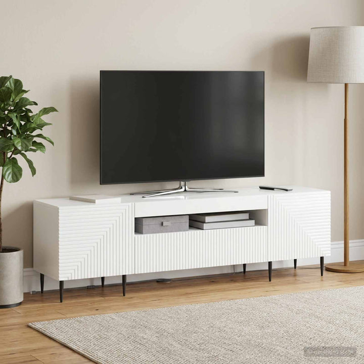 LED TV-skab Hvid højglans Konstrueret træ