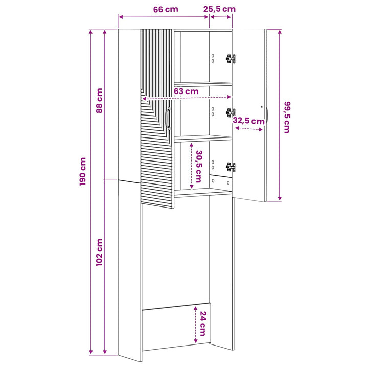 Toilet Skab HAARLEM Sonoma-eg 66 x 25,5 x 190 cm