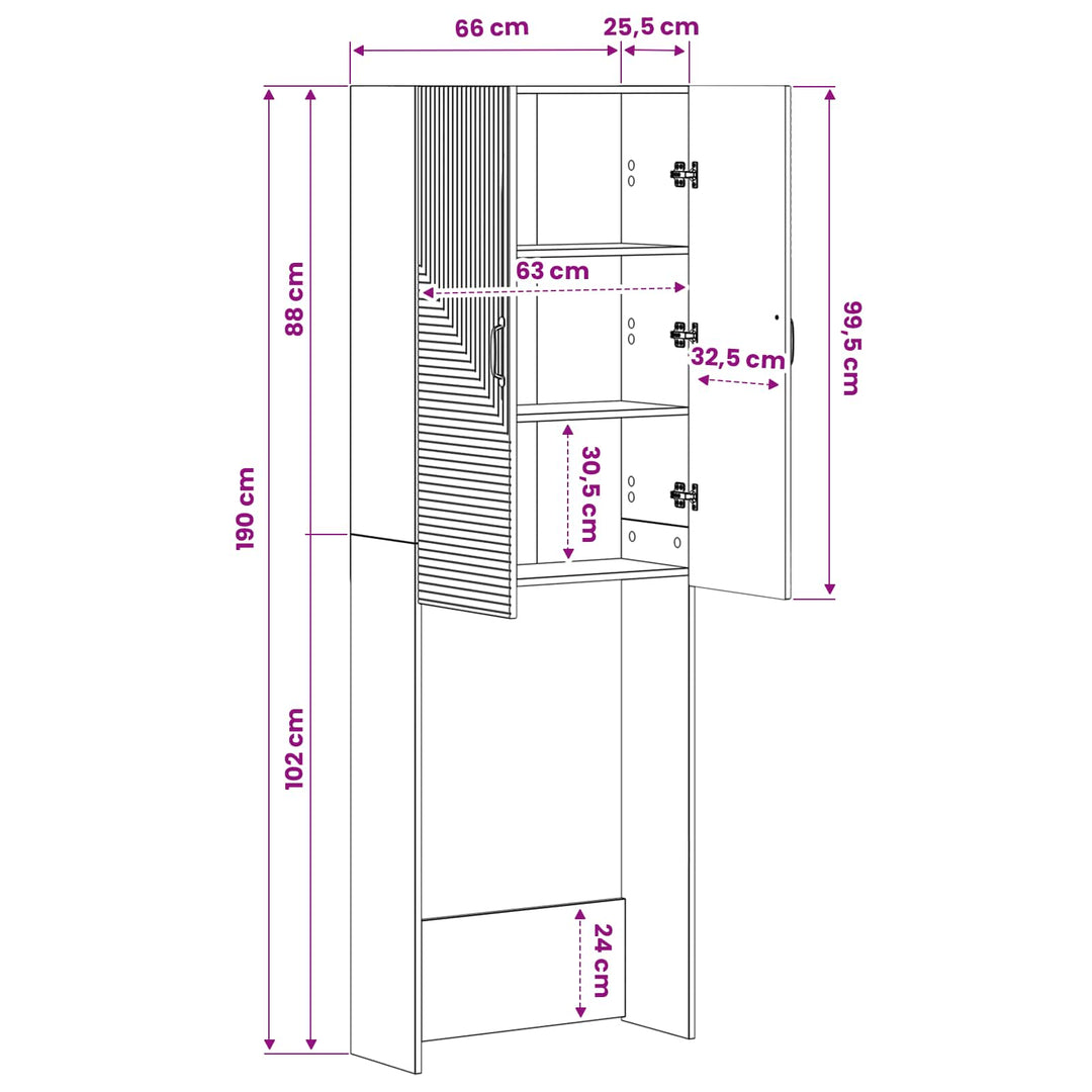 Toilet Skab HAARLEM Hvid højglans 66 x 25,5 x 190 cm
