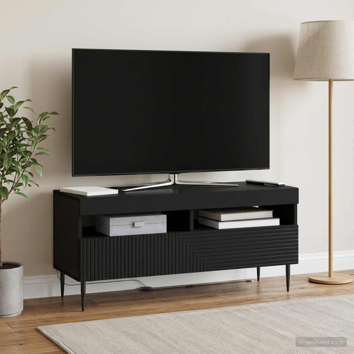 LED TV-skab Sort Konstrueret træ