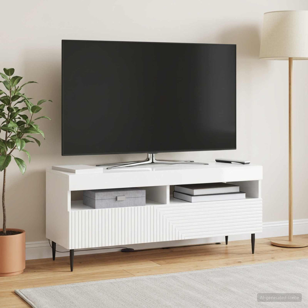 LED TV-skab Hvid højglans Konstrueret træ