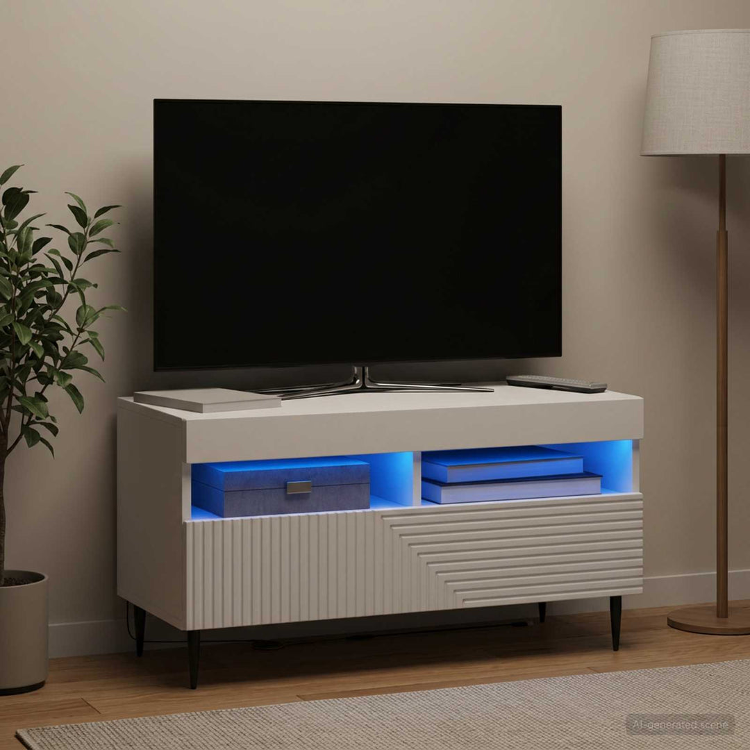 LED TV-skab Hvid Konstrueret træ