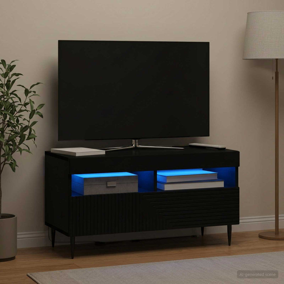 LED TV-skab Sort Konstrueret træ