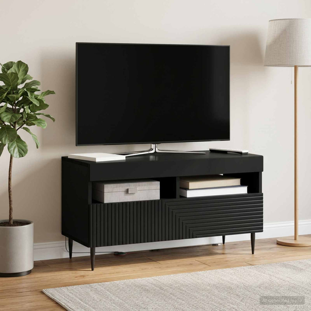 LED TV-skab Sort Konstrueret træ
