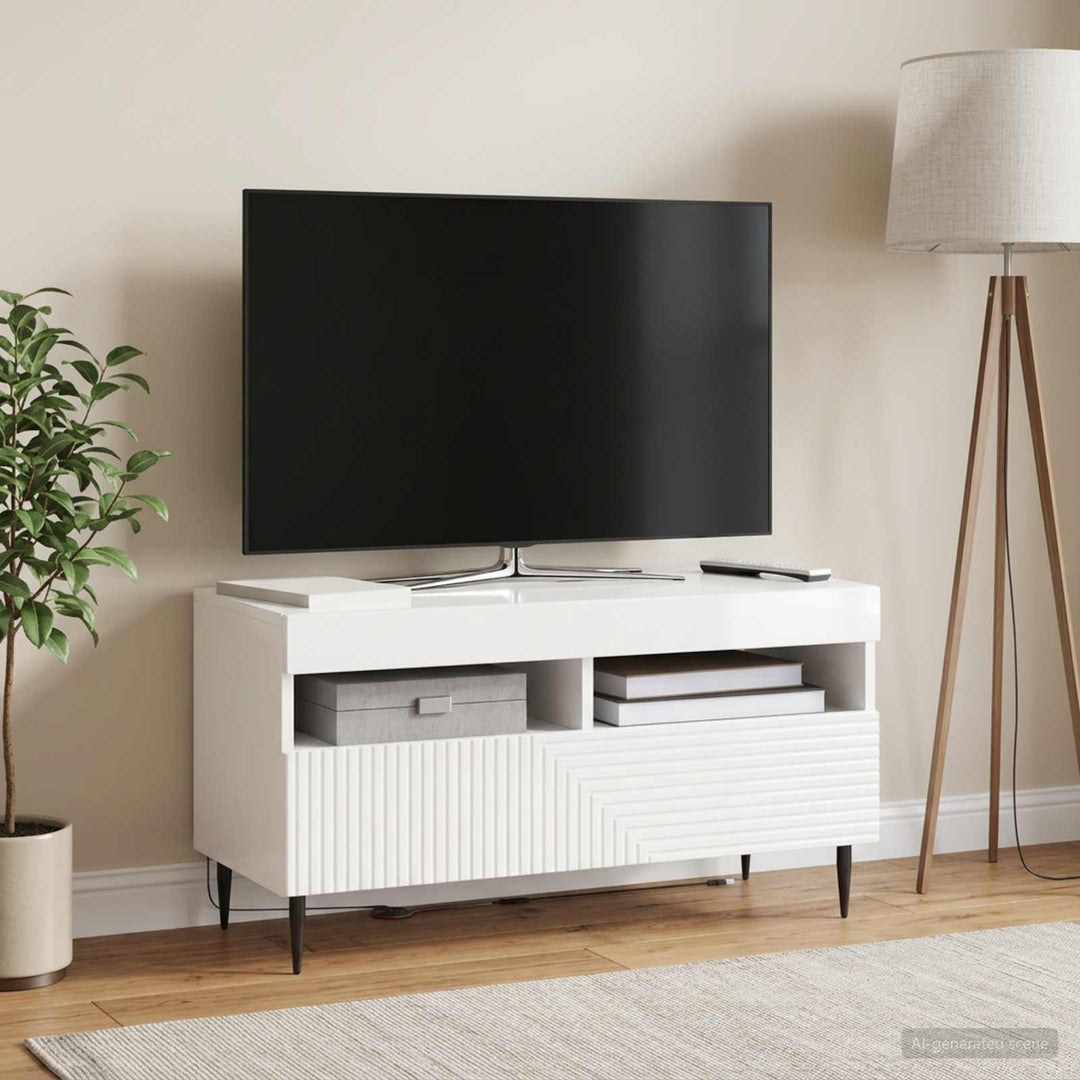 LED TV-skab Hvid højglans Konstrueret træ