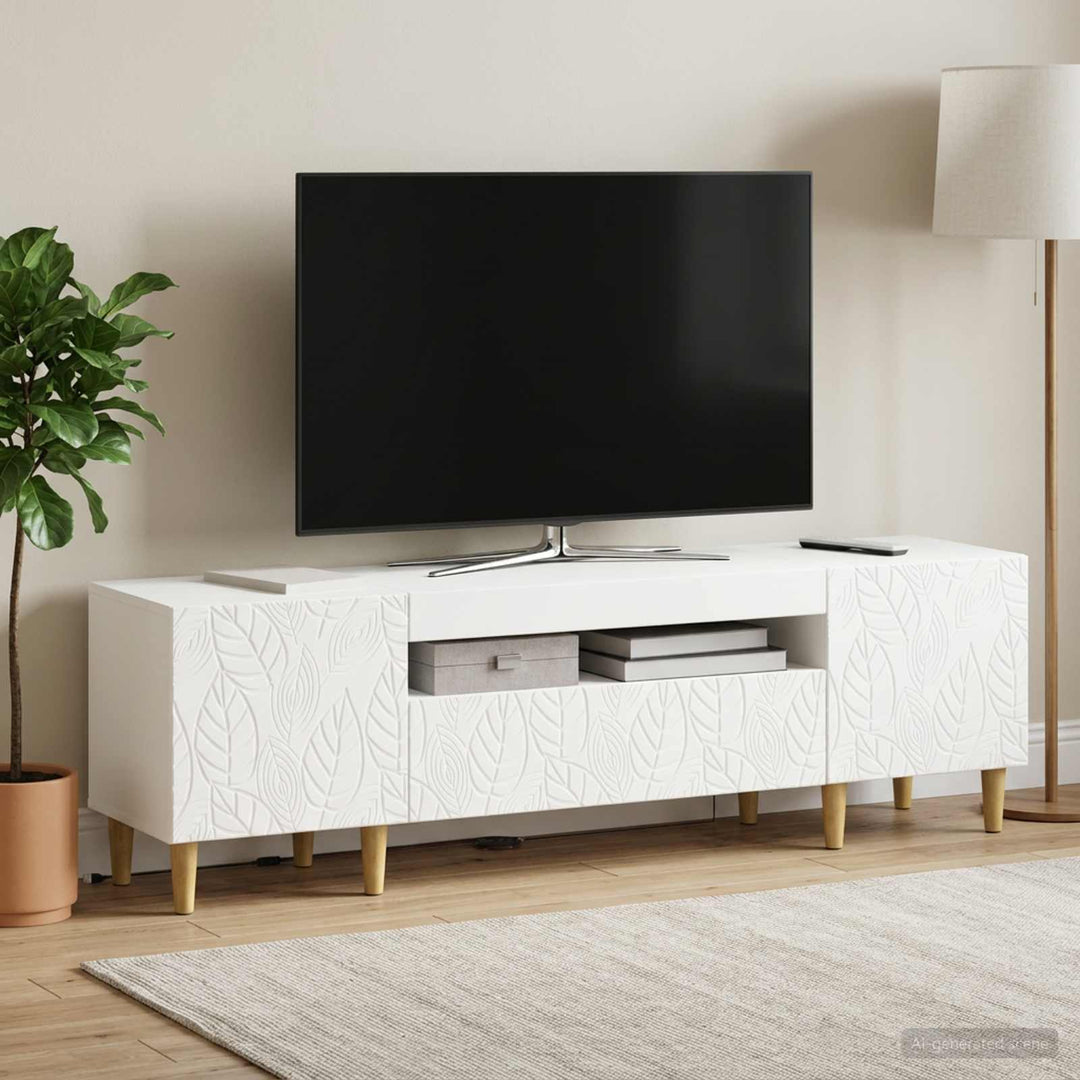 LED TV-skab Hvid Konstrueret træ