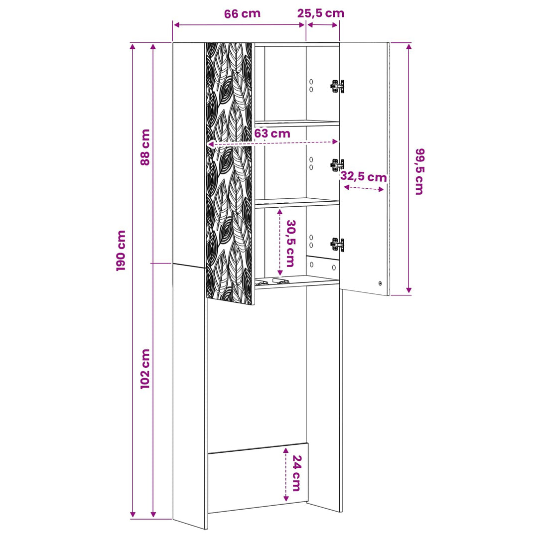 Toilet Skab DELFT Grå Sonoma 66 x 25,5 x 190 cm Konstrueret træ