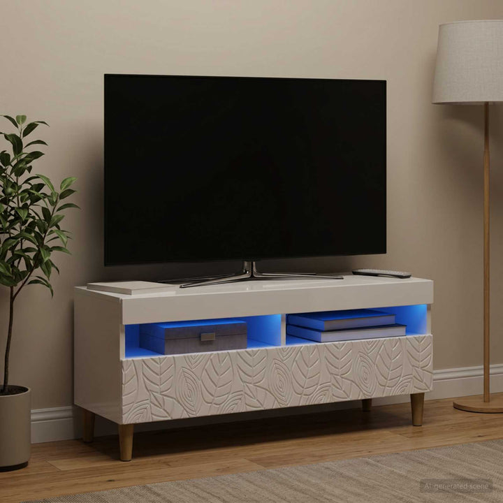 LED TV-skab Hvid højglans Konstrueret træ