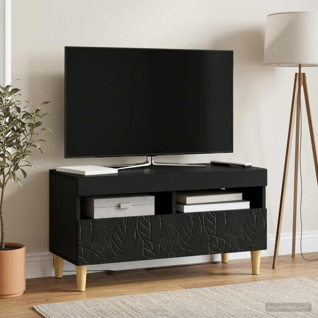 LED TV-skab Sort Konstrueret træ