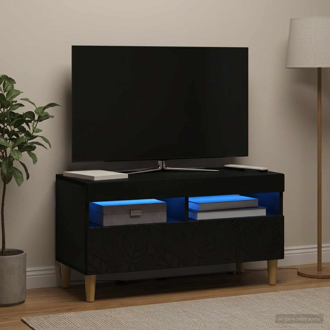 LED TV-skab Sort Konstrueret træ
