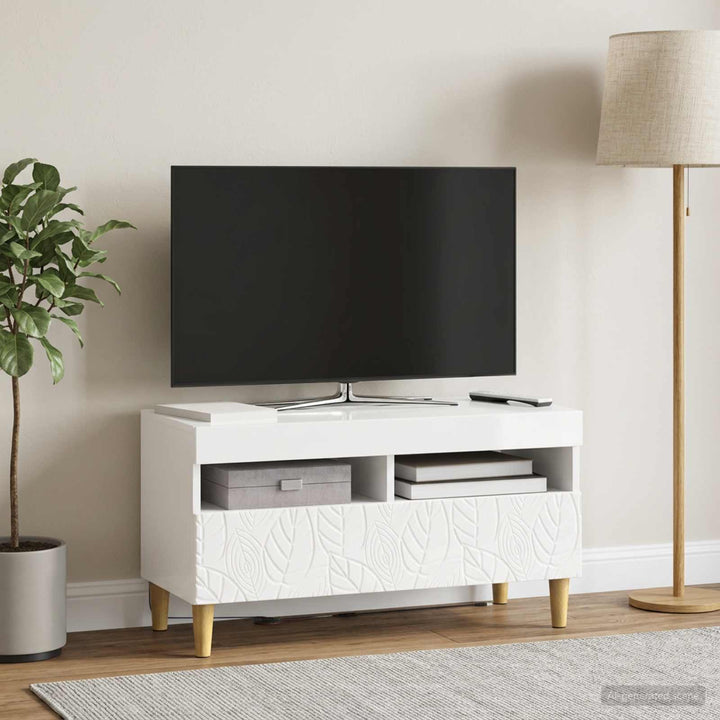 LED TV-skab Hvid højglans Konstrueret træ