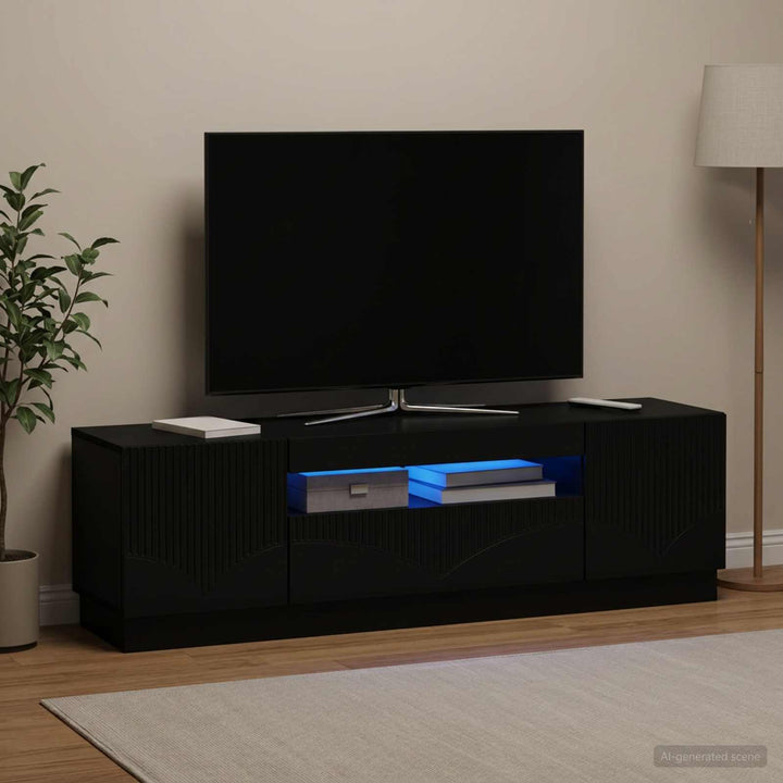 LED TV-skab Sort Konstrueret træ