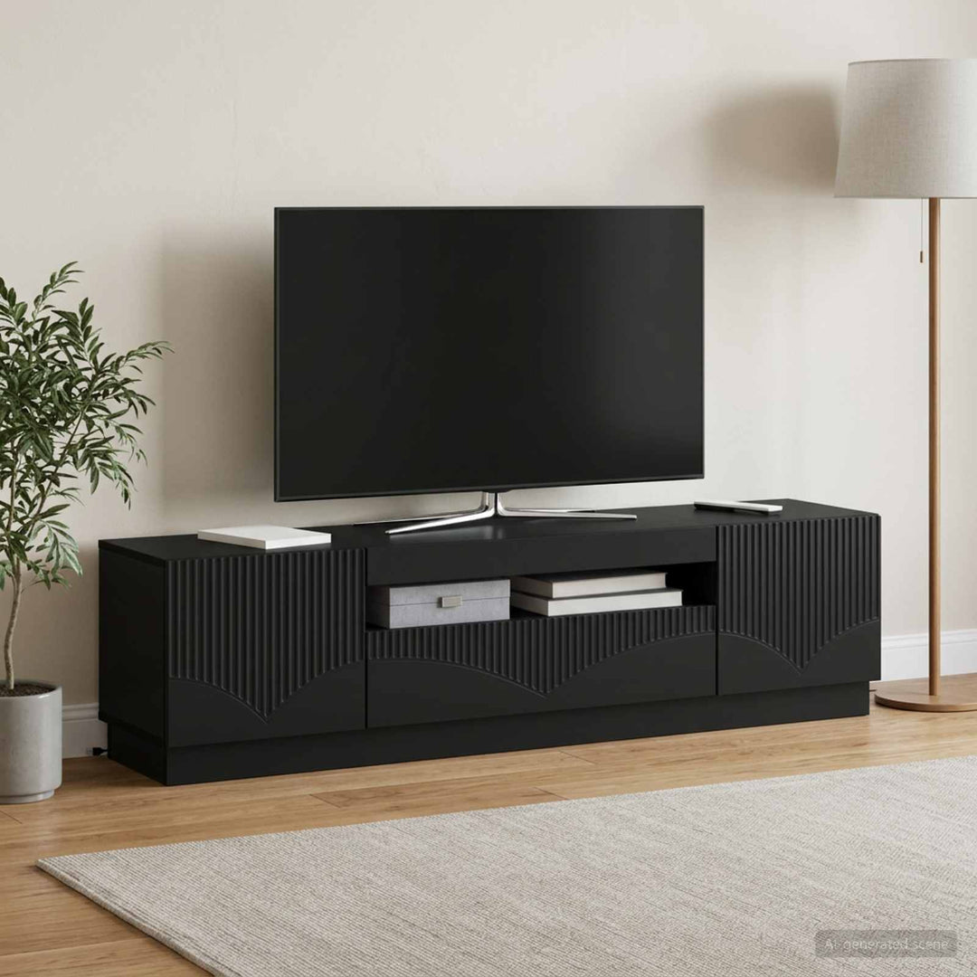 LED TV-skab Sort Konstrueret træ