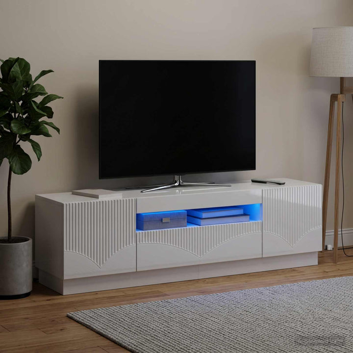 LED TV-skab Hvid højglans Konstrueret træ