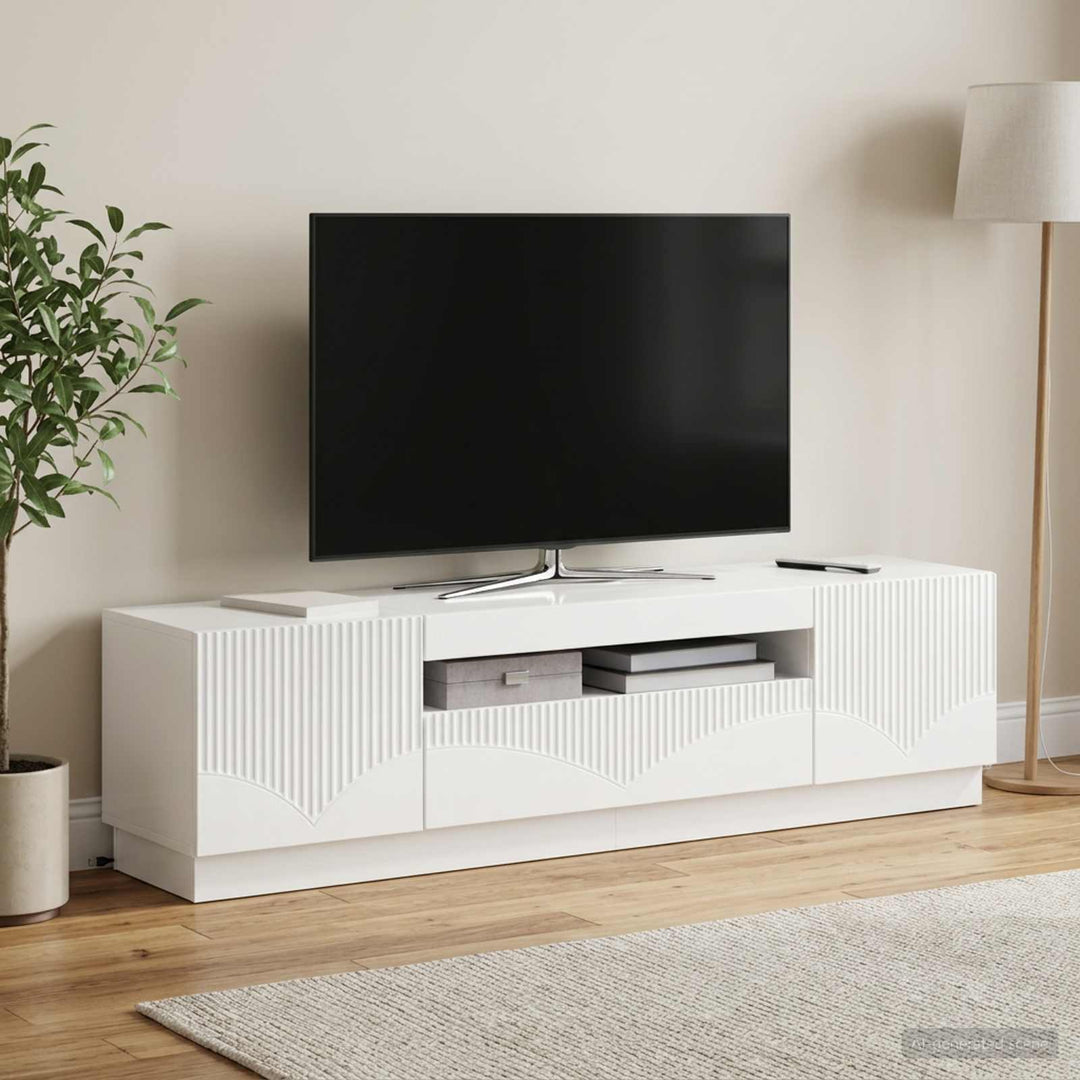 LED TV-skab Hvid højglans Konstrueret træ
