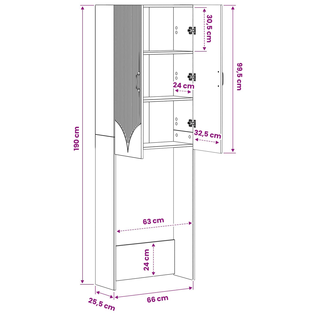 Toilet Skab HOORN Hvid 66 x 25,5 x 190 cm Konstrueret træ
