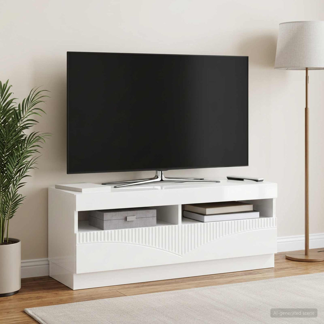 LED TV-skab Hvid højglans Konstrueret træ