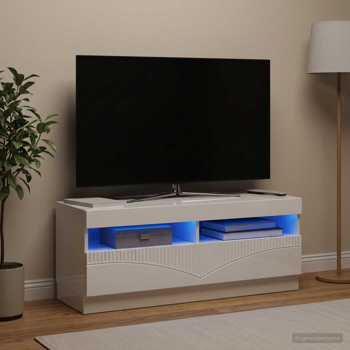 LED TV-skab Hvid højglans Konstrueret træ