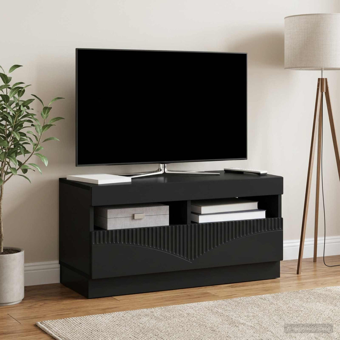 LED TV-skab Sort Konstrueret træ
