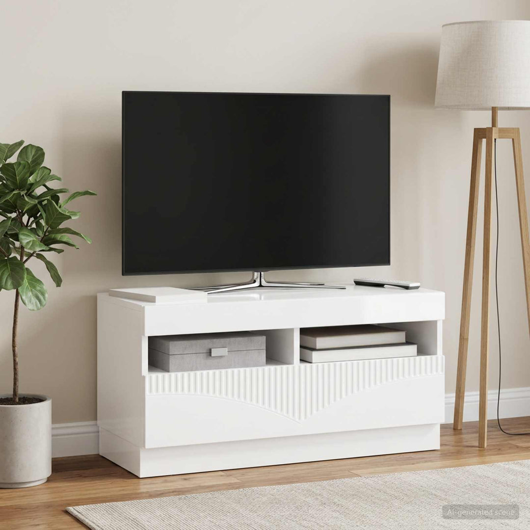 LED TV-skab Hvid højglans Konstrueret træ
