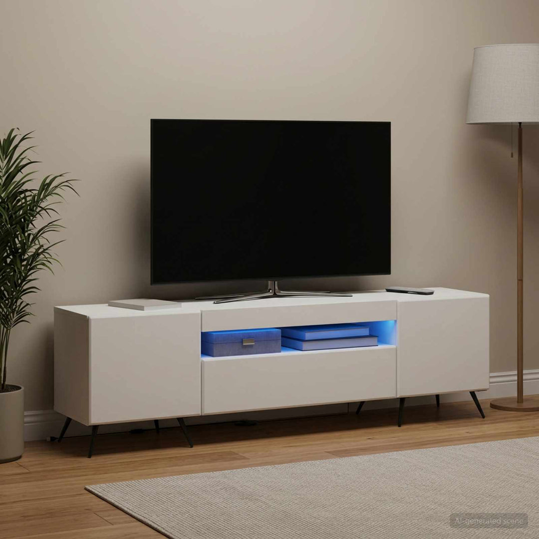 LED TV-skab Hvid Konstrueret træ