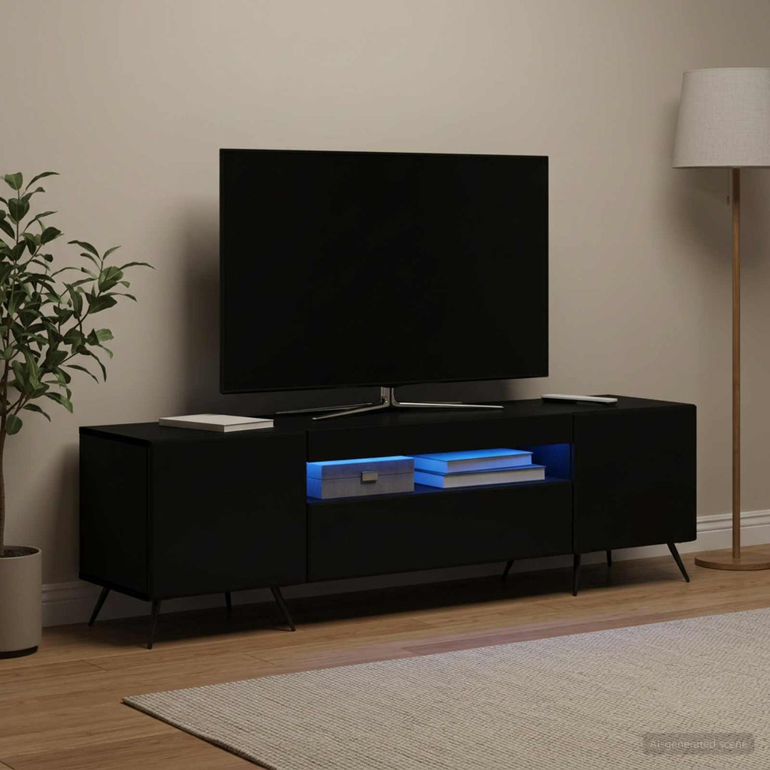 LED TV-skab Sort Konstrueret træ