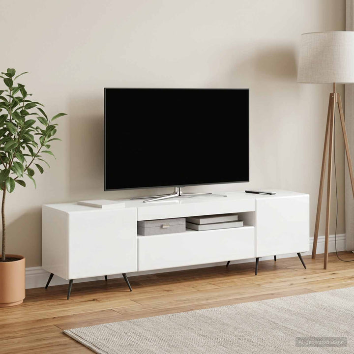 LED TV-skab Hvid højglans Konstrueret træ