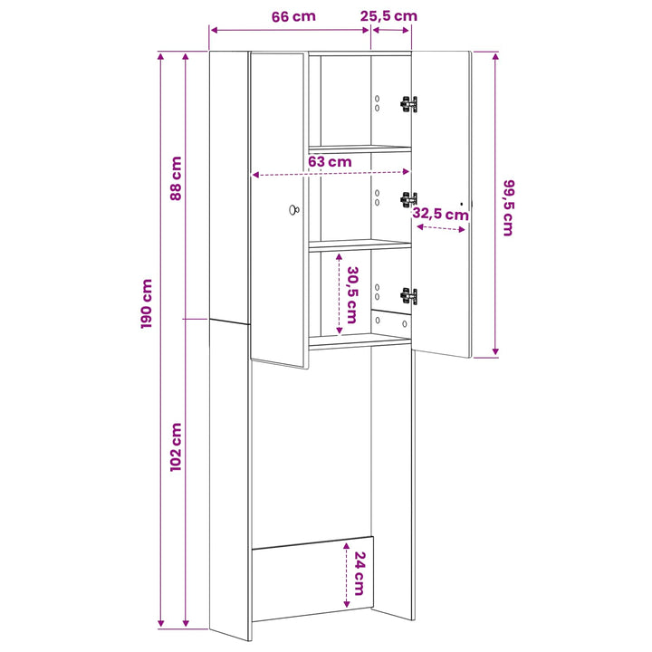 Toilet Skab BREDA Sonoma-eg 66 x 25,5 x 190 cm Konstrueret træ
