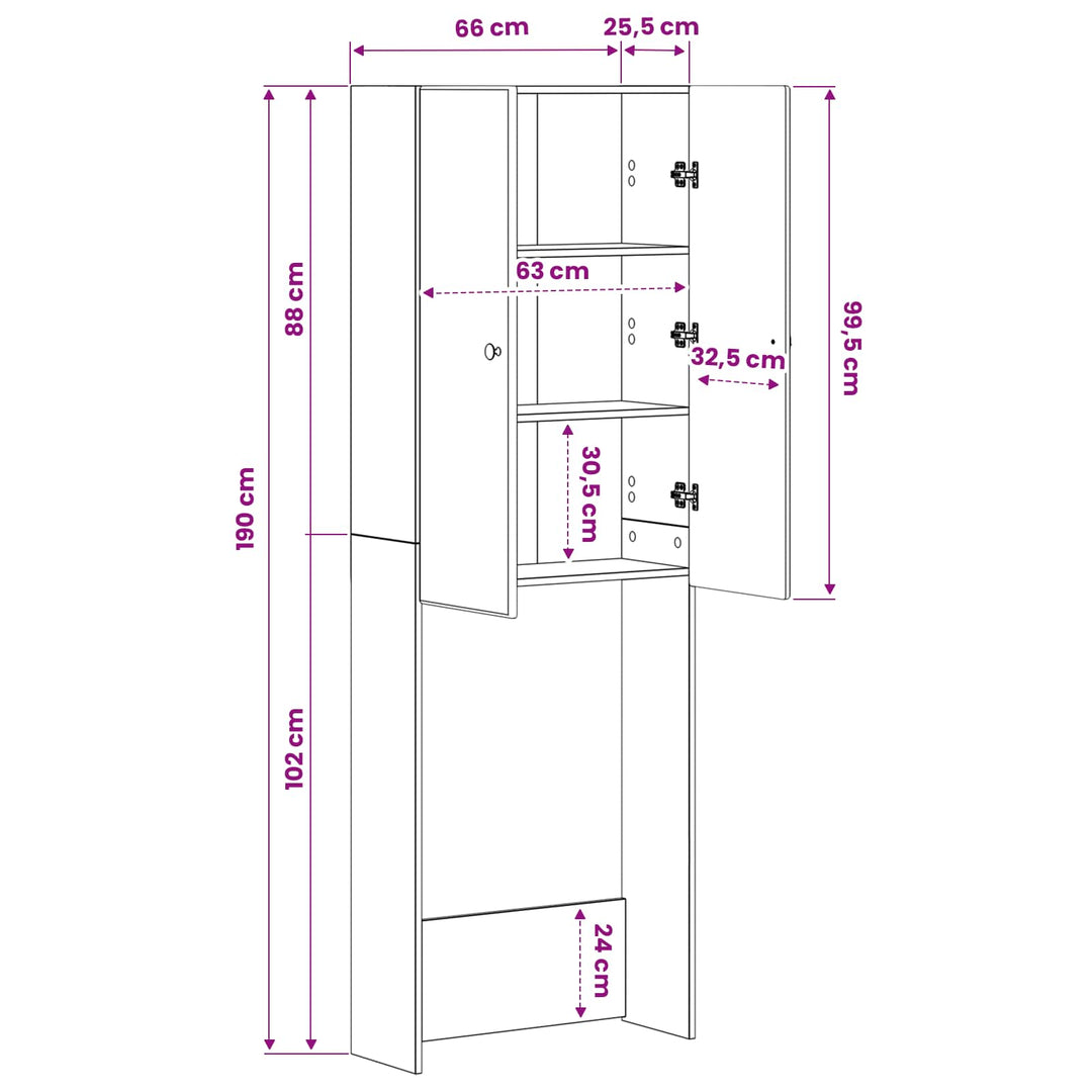 Toilet Skab BREDA Hvid højglans 66 x 25,5 x 190 cm