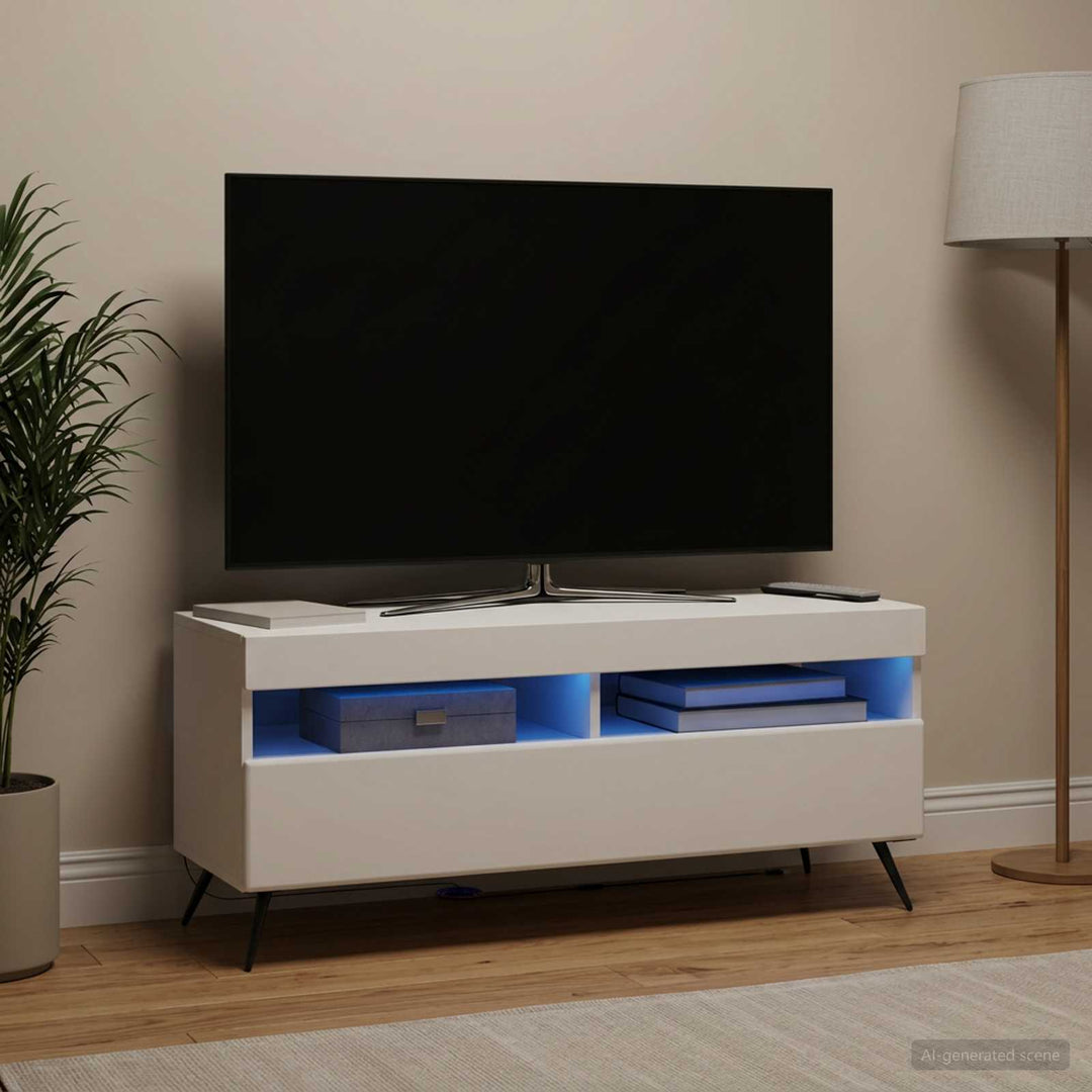 LED TV-skab Hvid Konstrueret træ