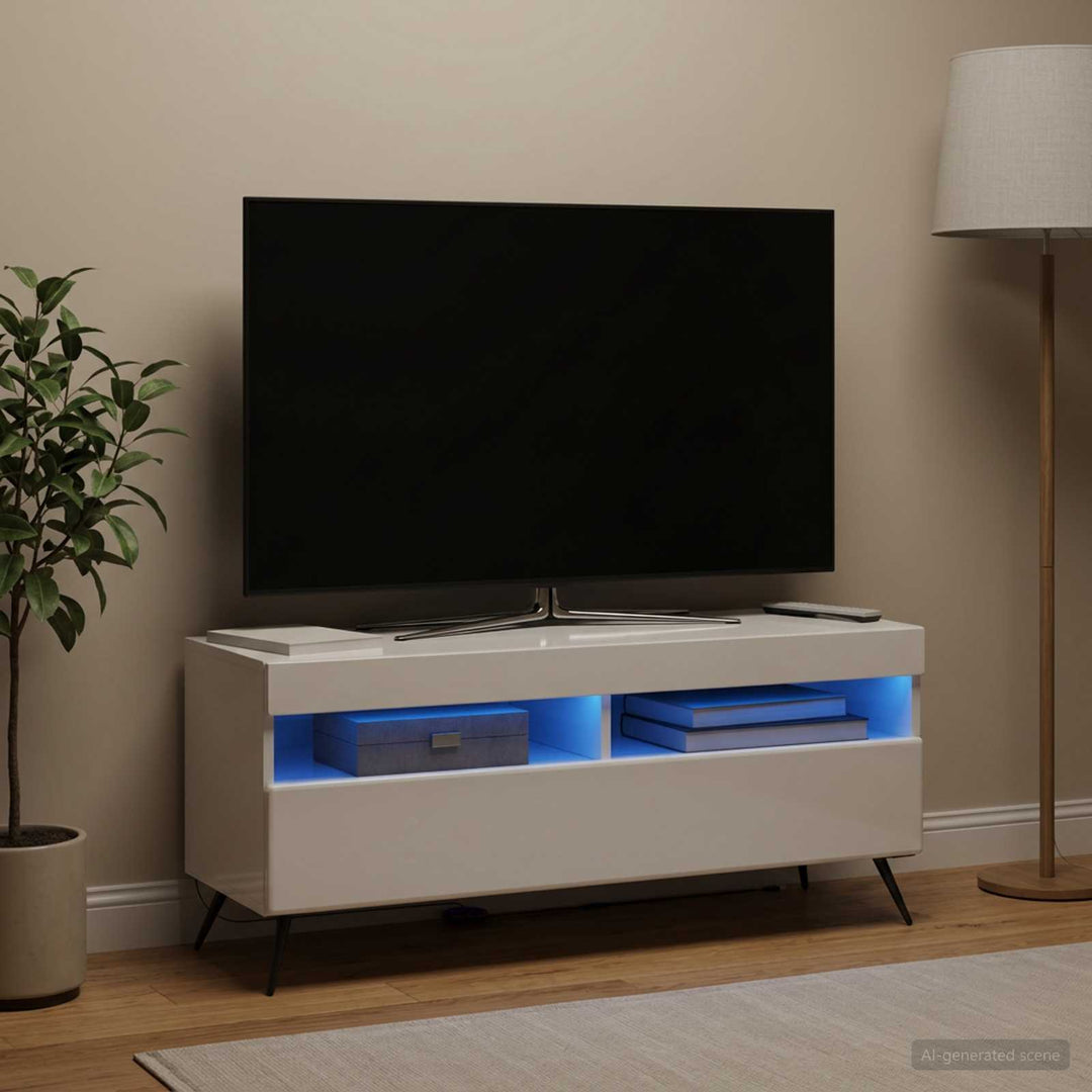 LED TV-skab Hvid højglans Konstrueret træ