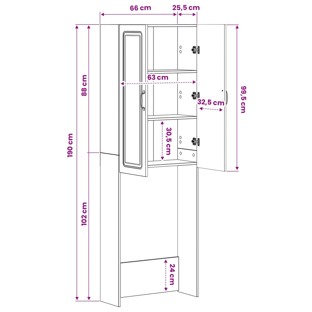 Toilet Skab UTRECHT Hvid 66 x 25,5 x 190 cm Konstrueret træ
