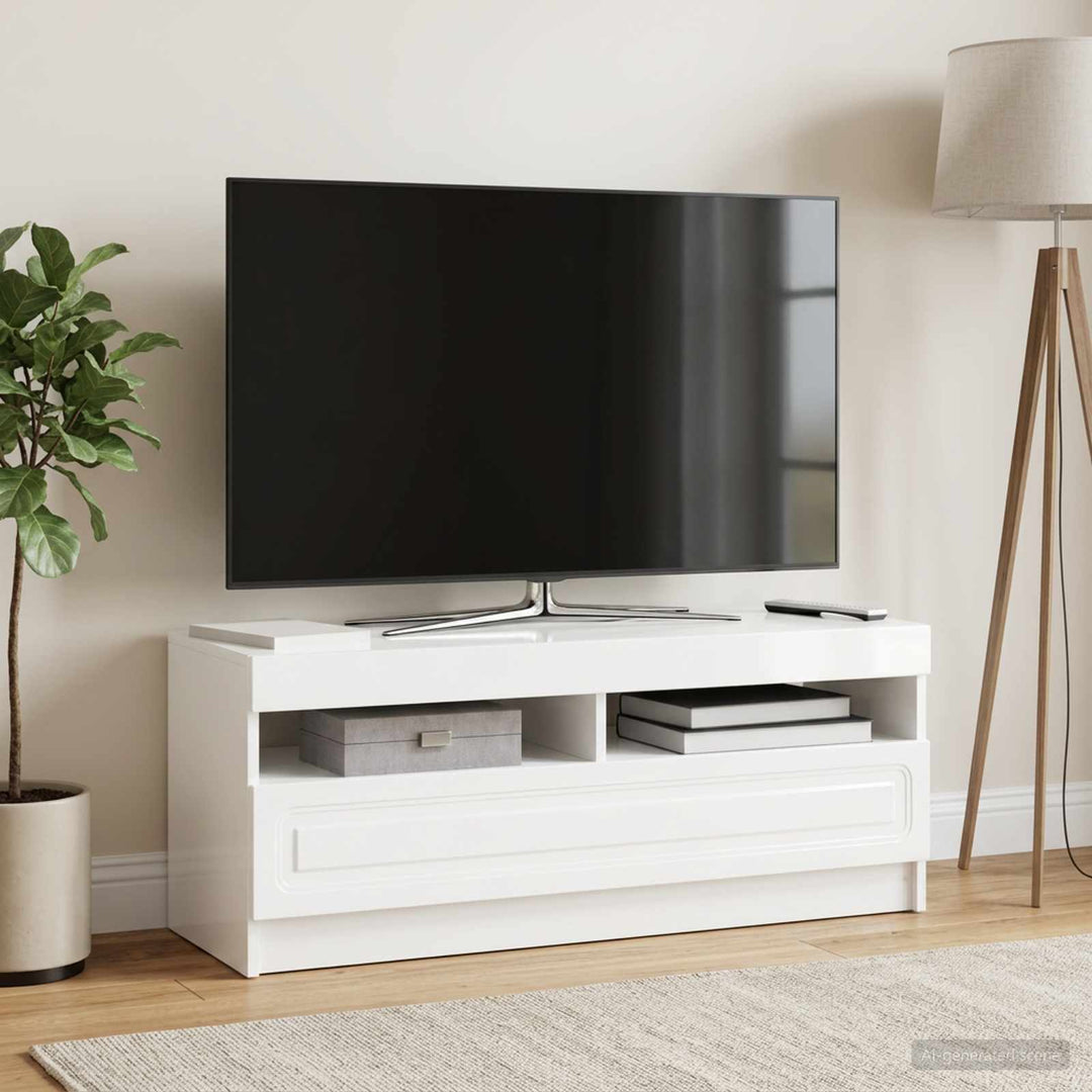 LED TV-skab Hvid højglans Konstrueret træ