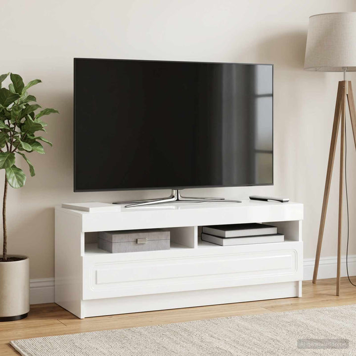 LED TV-skab Hvid højglans Konstrueret træ