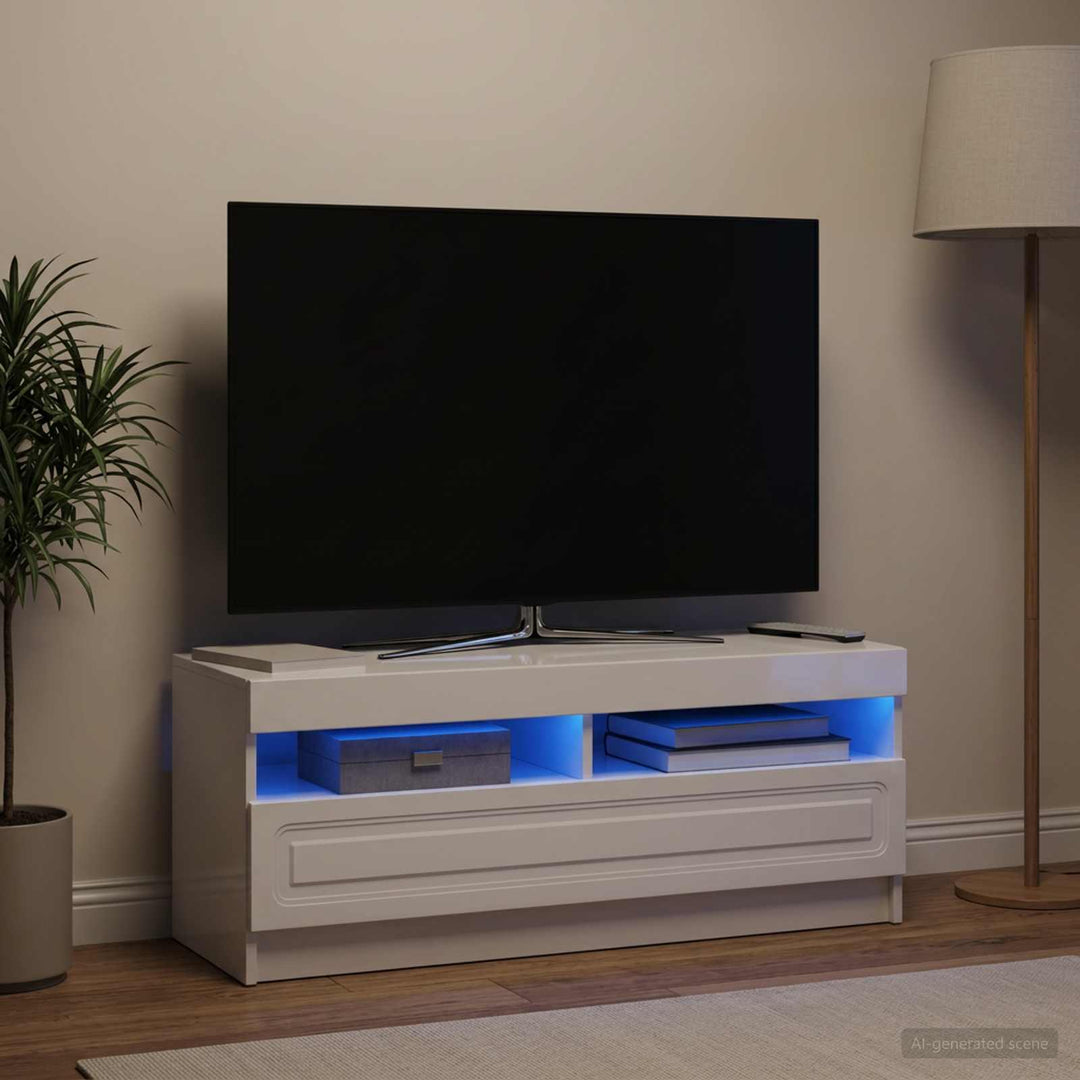 LED TV-skab Hvid højglans Konstrueret træ