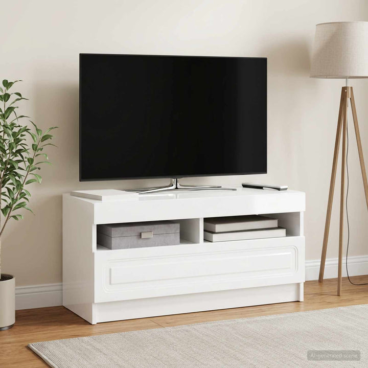 LED TV-skab Hvid højglans Konstrueret træ