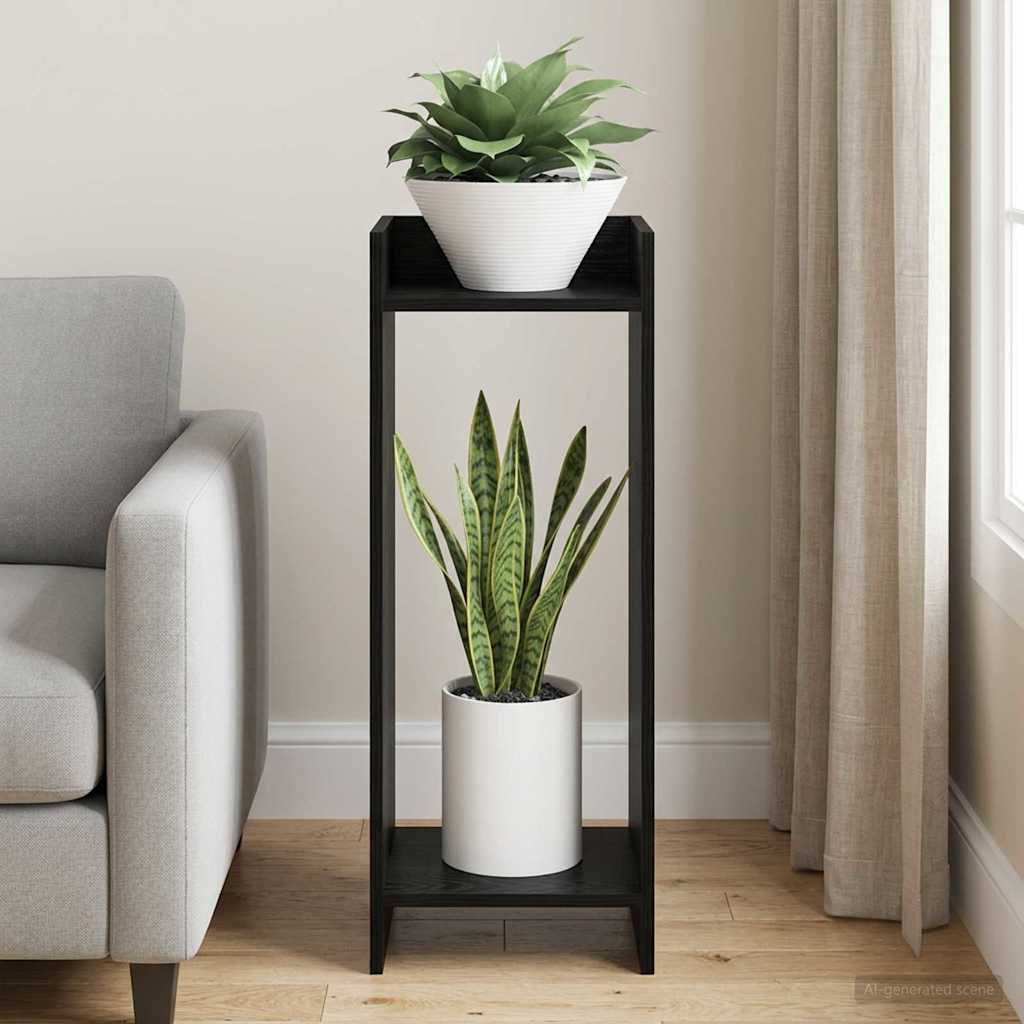 Planteholder med hylde Sort Eg 30 x 30 x 80 cm Konstrueret træ