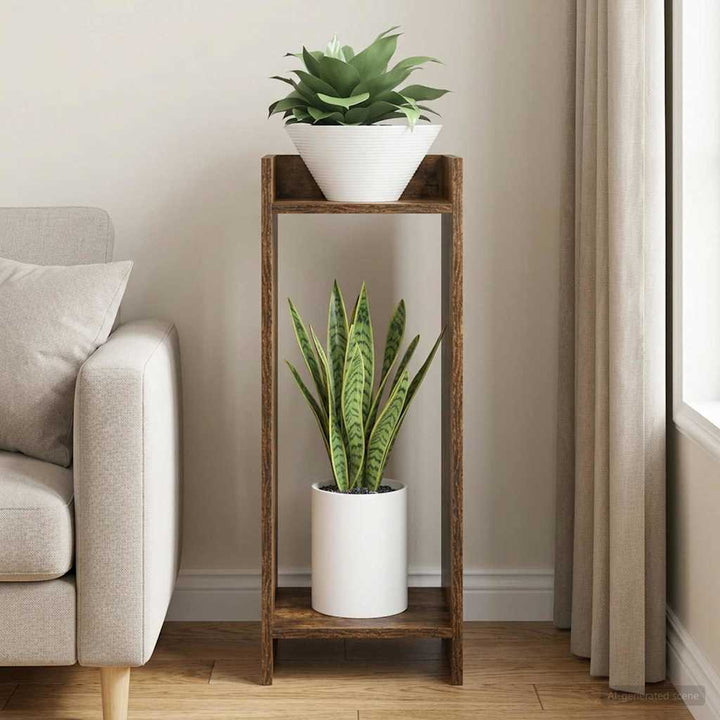 Planteholder med hylde Røget Eg 30 x 30 x 80 cm Konstrueret træ