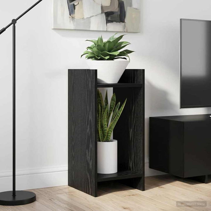 Planteholder med hylde Sort Eg 30 x 30 x 60 cm Konstrueret træ