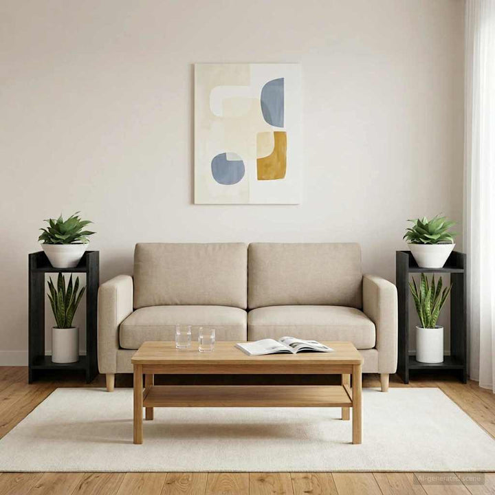 Planteholder med hylde Sort Eg 30 x 30 x 60 cm Konstrueret træ