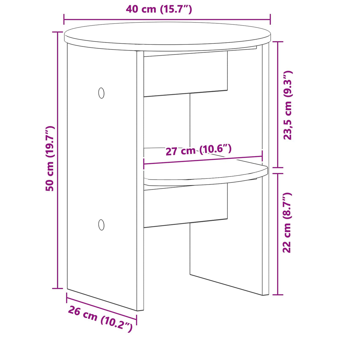 Sideskab 2 stk. Sort Ø40 x 50 cm Konstrueret træ